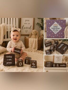 Main Event Wooden Baby Milestone Blocks Farmhouse Photo Prop Unisex Set
